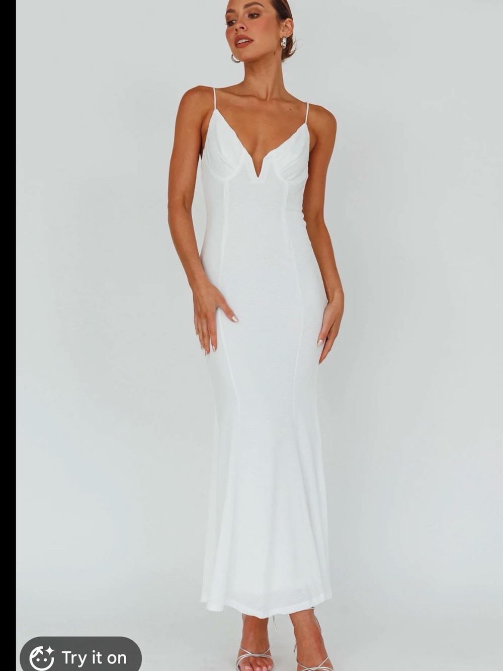 Elegant White Spaghetti-Strap Maxi Dress with V-Neck